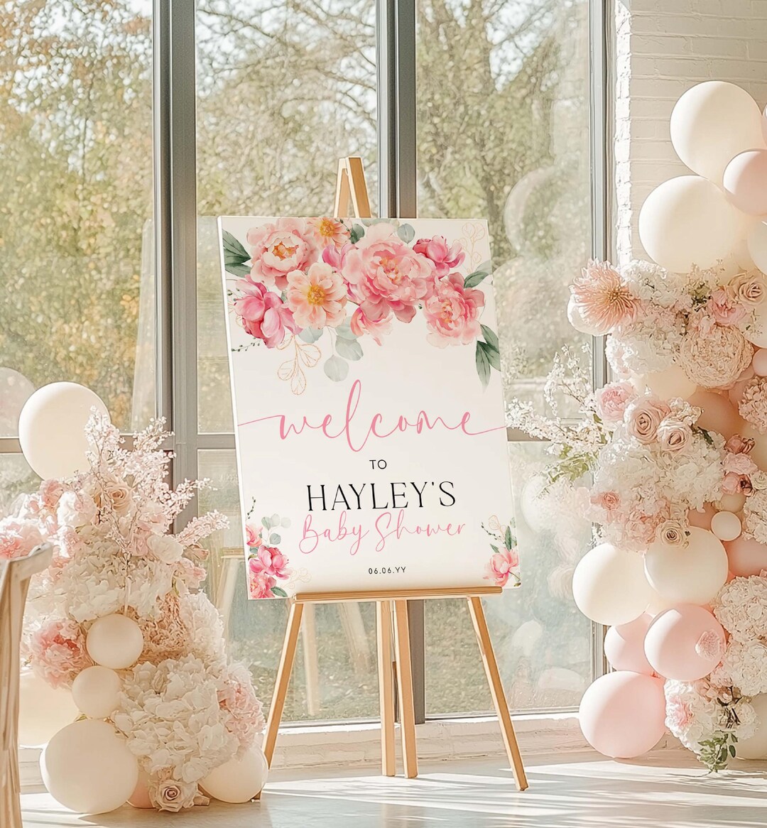 Welcome Rosa Printable Hot Pink Peony Welcome Sign, Floral Baby Shower, Bridal ...