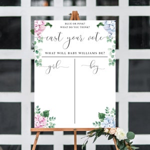 Cast Your Vote Gender Reveal Poster, Pink Blue Hydrangea Guess The Gender Voting Sign, Printable Gender Reveal Baby Shower Game Sign, Ferras