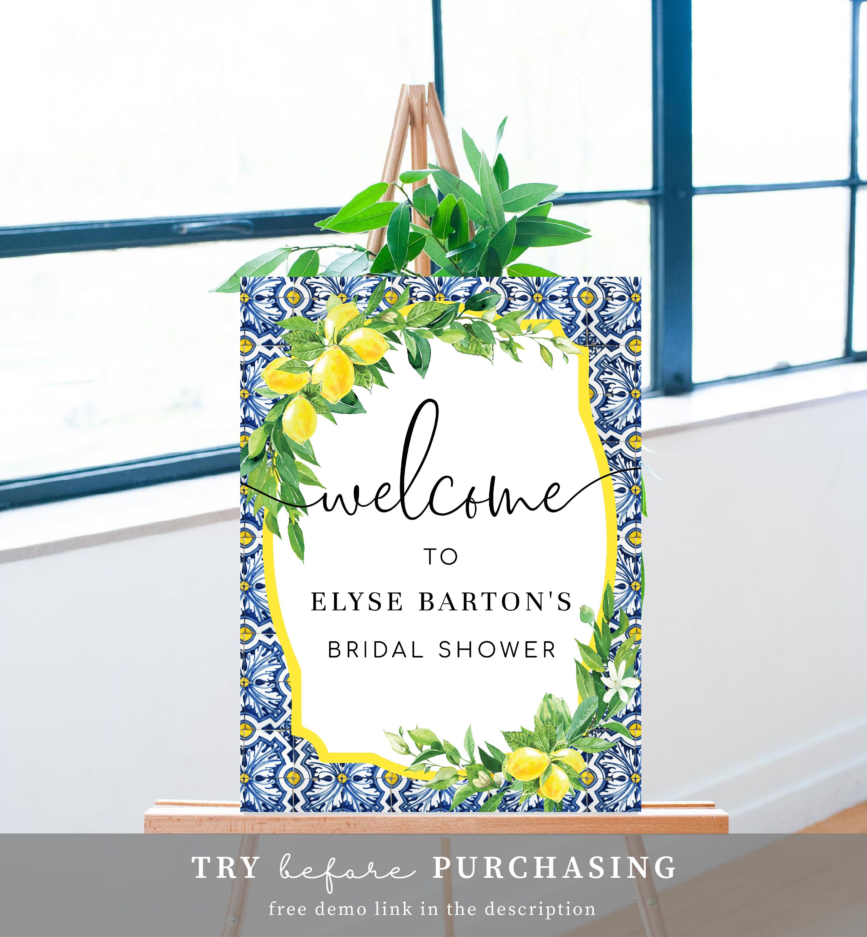Lemon Bridal Shower Welcome Sign Positano Blue Tile Lemons - Etsy
