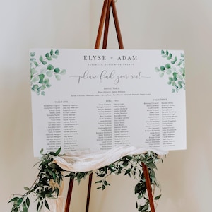 Bearbeitbar 3 lange Tische & Braut Sitzplan, Greenery Hochzeitsbankett Tische Plan, Willkommen Sitzplan Zeichen, Sitzplan Poster, Ferras
