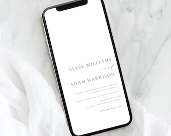 Digital Wedding Smartphone Invitation and Details, Electronic Text Message Modern Minimal Wedding Invitation Evite Template, Ellesmere