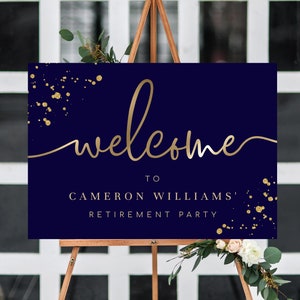 Editable Welcome Sign - Navy Gold Printable Unisex Birthday Welcome Sign - Male Party Welcome Sign - Gold Glitter - Paintly