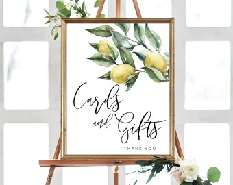 Lemon Cards and Gifts Sign, Tuscan Wedding Shower Decor (Printable), Tuscan Lemons
