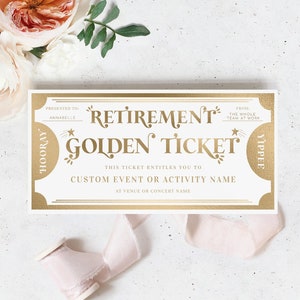 Modèle de bon-cadeau personnalisé billet d'or retraite, chèque-cadeau de retraite imprimable, bon cadeau imprimable unisexe, Margo