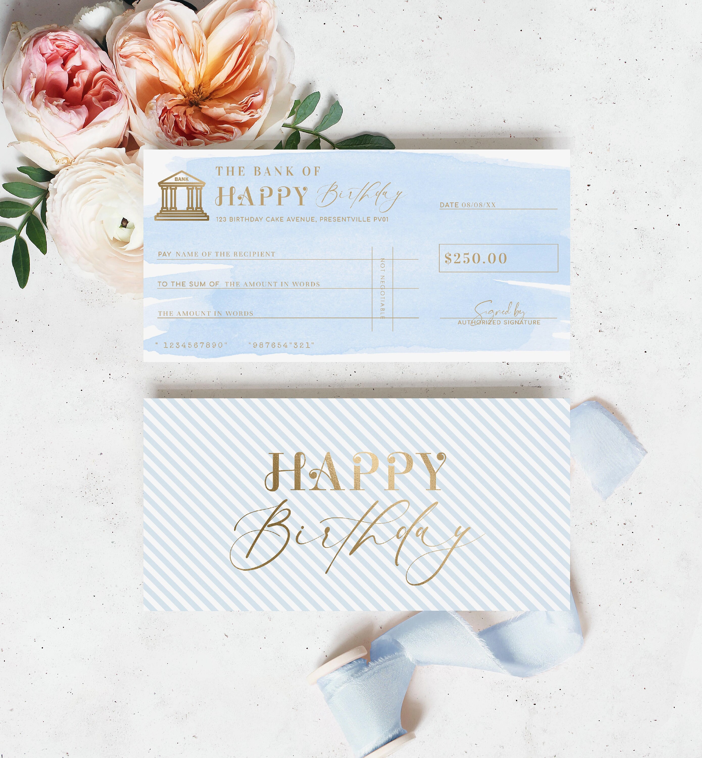 Birthday Cheque Template, Watercolor Gift Voucher (digital Download) - Etsy