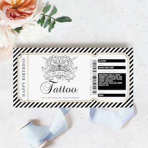 Bearbeitbare Tattoo Geschenkgutschein-Vorlage: Druckbares Streifendesign (Digitaler Download)