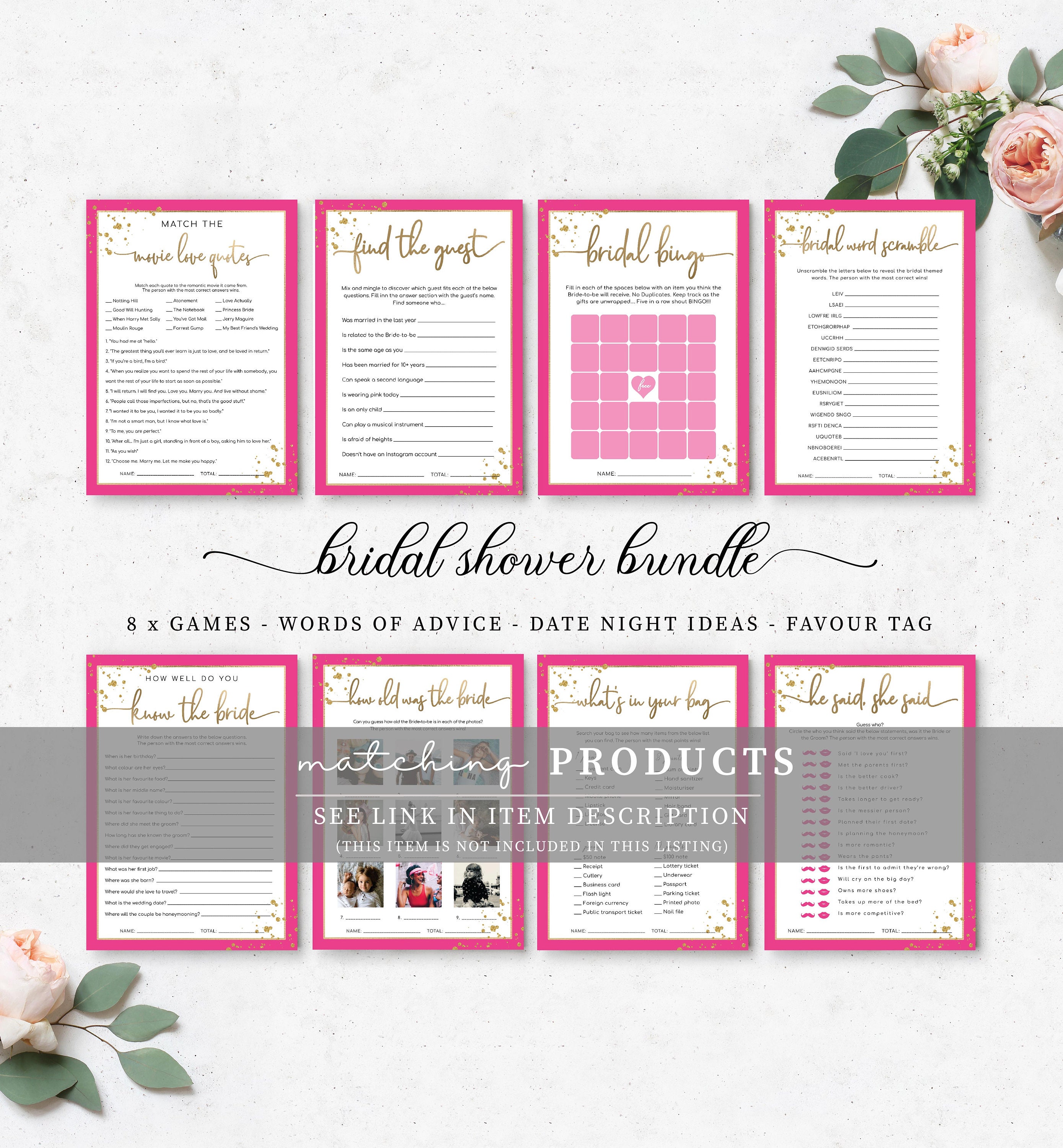 Bridal Shower Invitation Printable Editable Hot Pink Gold - Etsy Australia