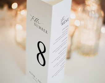 Table Number and Menu Template, Elegant Wedding Tri-Fold Menu, Editable Modern Minimalist Wedding Menu, Printable Dinner Menu, Ellesmere