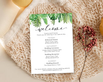 Editable Welcome Itinerary Template - Printable Wedding Weekend Itinerary - Tropical Palm Springs - Bachelorette Itinerary - Nantucket