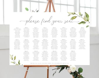 Printable Wedding Seating Chart, Wedding Table Plan, Editable Seating Chart Template, Seating Plan Poster, Darcy Greenery