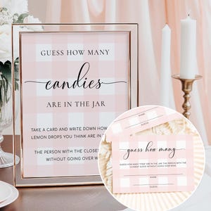 Raad eens hoeveel bordjes en kaarten, roze pastel, hoeveel snoepjes in de pot Spelbord, bord afdrukbaar babyshowerspel, babyshower meisjesspel