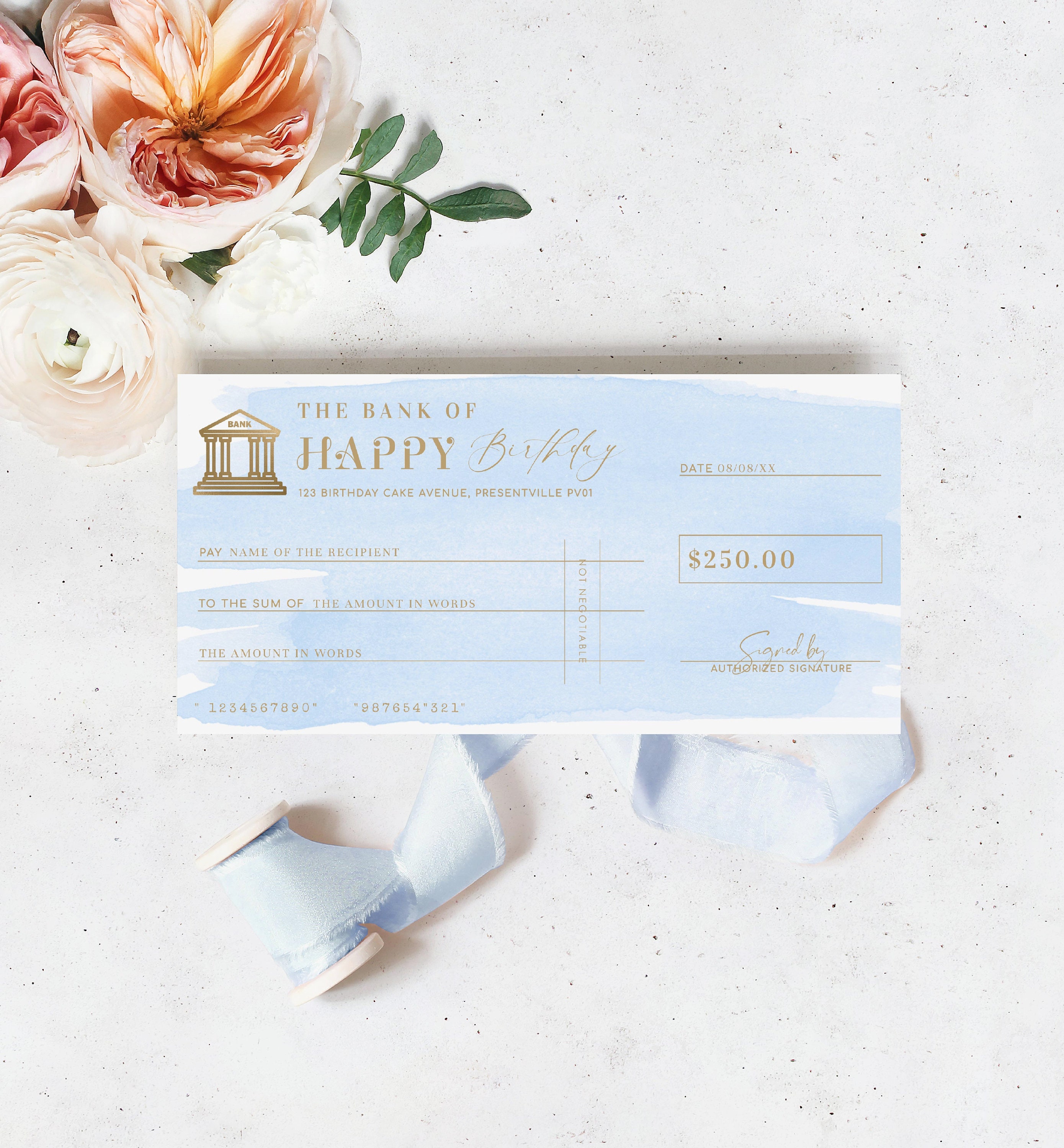Birthday Cheque Template, Watercolor Gift Voucher (digital Download) - Etsy
