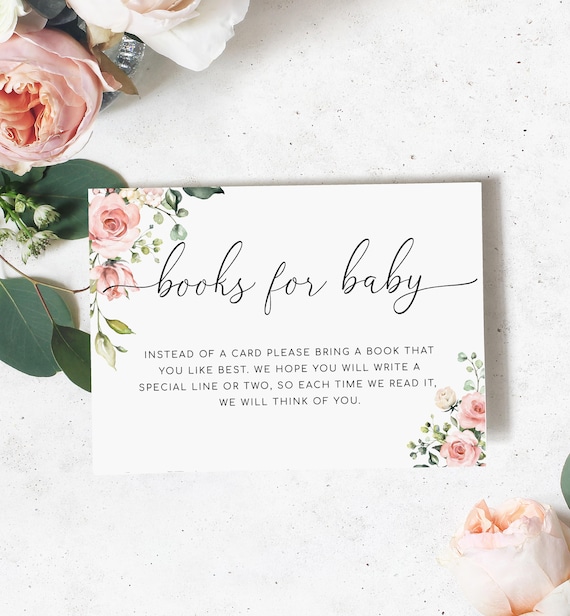 Books For Baby Cards, Blush Floral Baby Shower Book Request Card, Printable Bring a Book Card, Build A Library Baby Shower, Darcy Floral