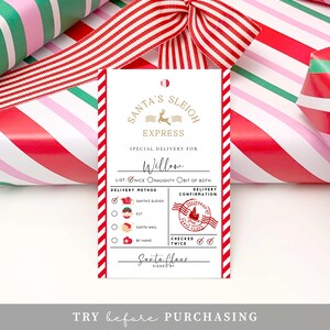 Printable Santa's Sleigh Express Gift Tag Template, Santa's Workshop ...