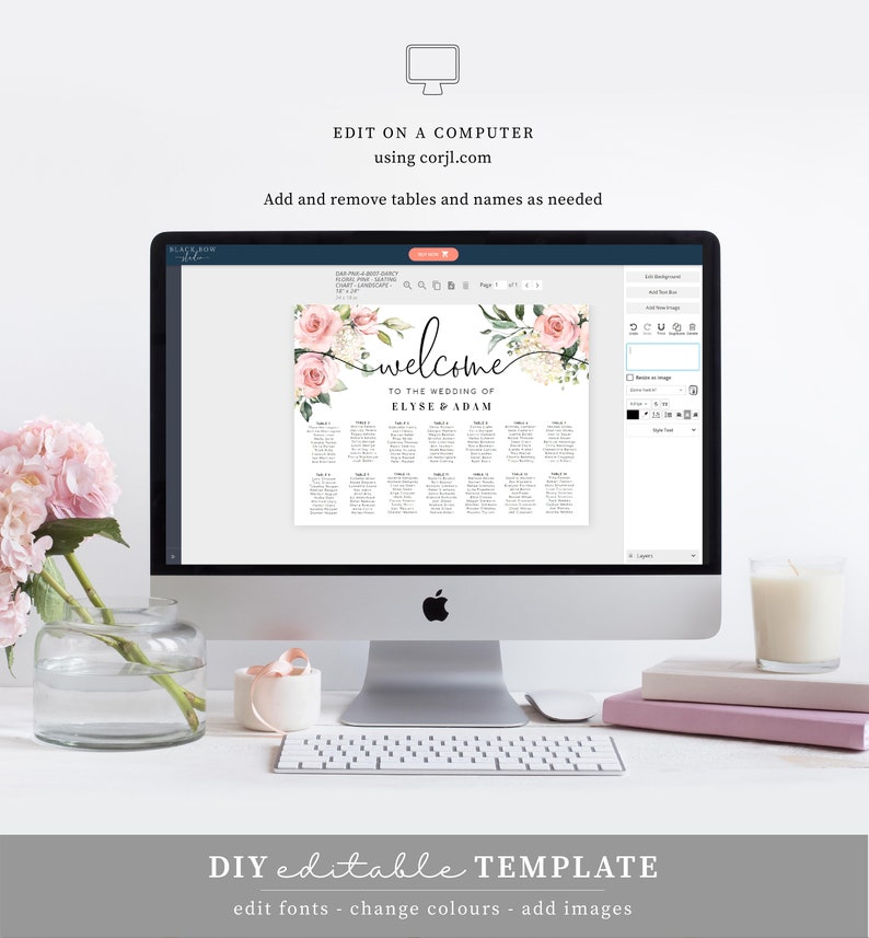 Printable Blush Floral Wedding Seating Chart, Wedding Table Plan, Editable Seating Chart Template, Seating Plan Poster, Darcy Floral image 6