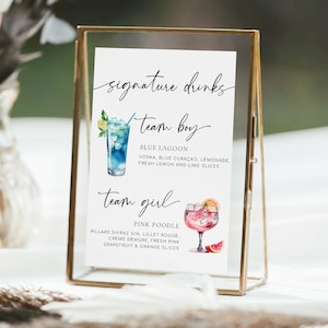 Signe de la carte des boissons de l'équipe fille de l'équipe garçon, signe de menu de boissons imprimable pour baby shower, signe de menu de boissons signature imprimable pour baby shower, douche de couple