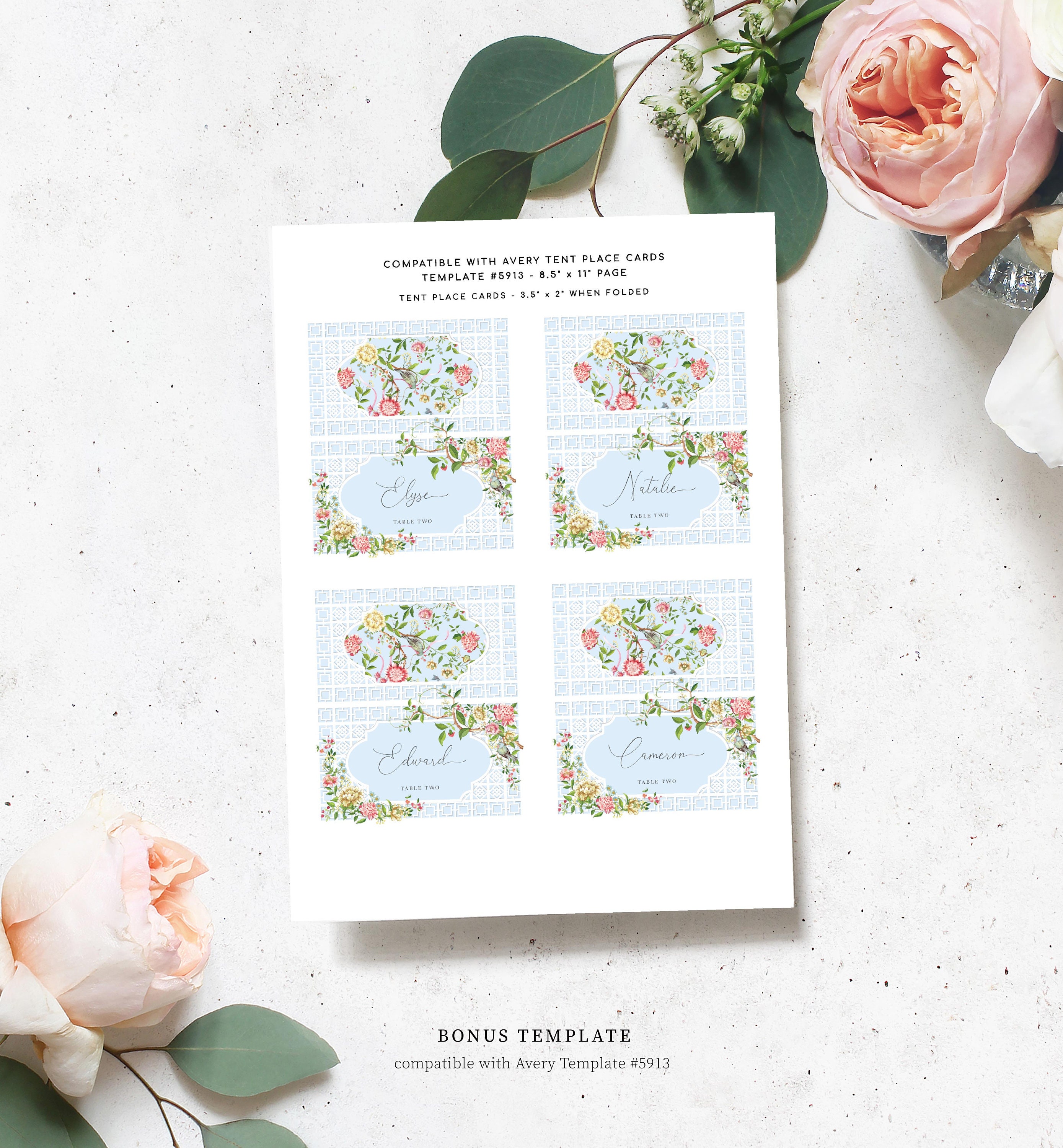 Editable Printable Place Card Template Floral Chinoiserie - Etsy Australia