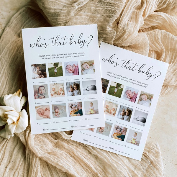Who's That Baby Photo Game, Modern Minimalist Guess Who? Baby Shower Game, Printable Baby Photo Game, Guest Baby Photo Game, Quinn Script
