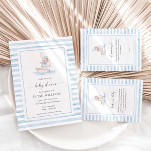 Suite d'invitations imprimable Sailor Bear Baby Shower, livres pour carte de bébé, billet de tombola couches, baby shower nautique garçon Evite