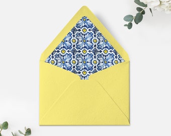 Positano Blue Tile Umschlag Liner Vorlage - Runde und Quadratische Flap Umschlag Liner - Druckbare Umschlag Liner