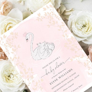 Schwan-Babyparty-druckbare Einladung - rosa Mädchen-Babyparty - Schwanenprinzessin Einladung - Odette