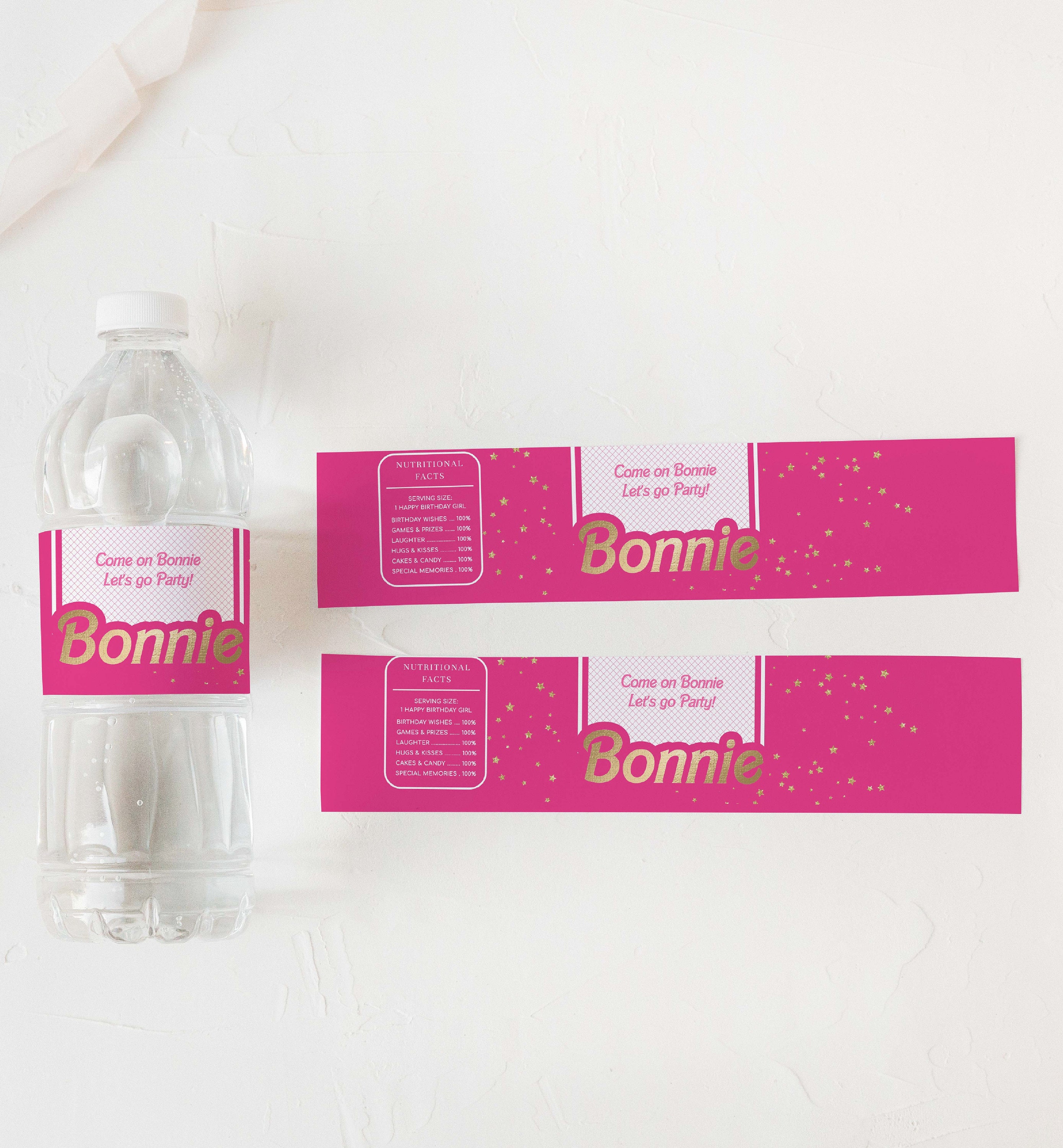 Editable Water Bottle Label Template Hot Pink Gold Doll Theme Etsy