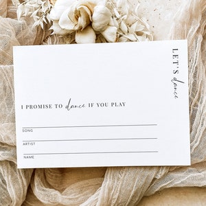 Druckbare Song Wunsch Karte, moderne minimalistische Let's Dance Hochzeit Einladungskarte, DJ Song Wunsch Kartenvorlage, Promise To Dance, Estelle
