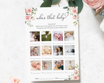 Who's That Baby Photo Game - Blush Floral Guess Who? Baby Shower Game - Printable Baby Photo Game - Instant Download - Darcy Floral