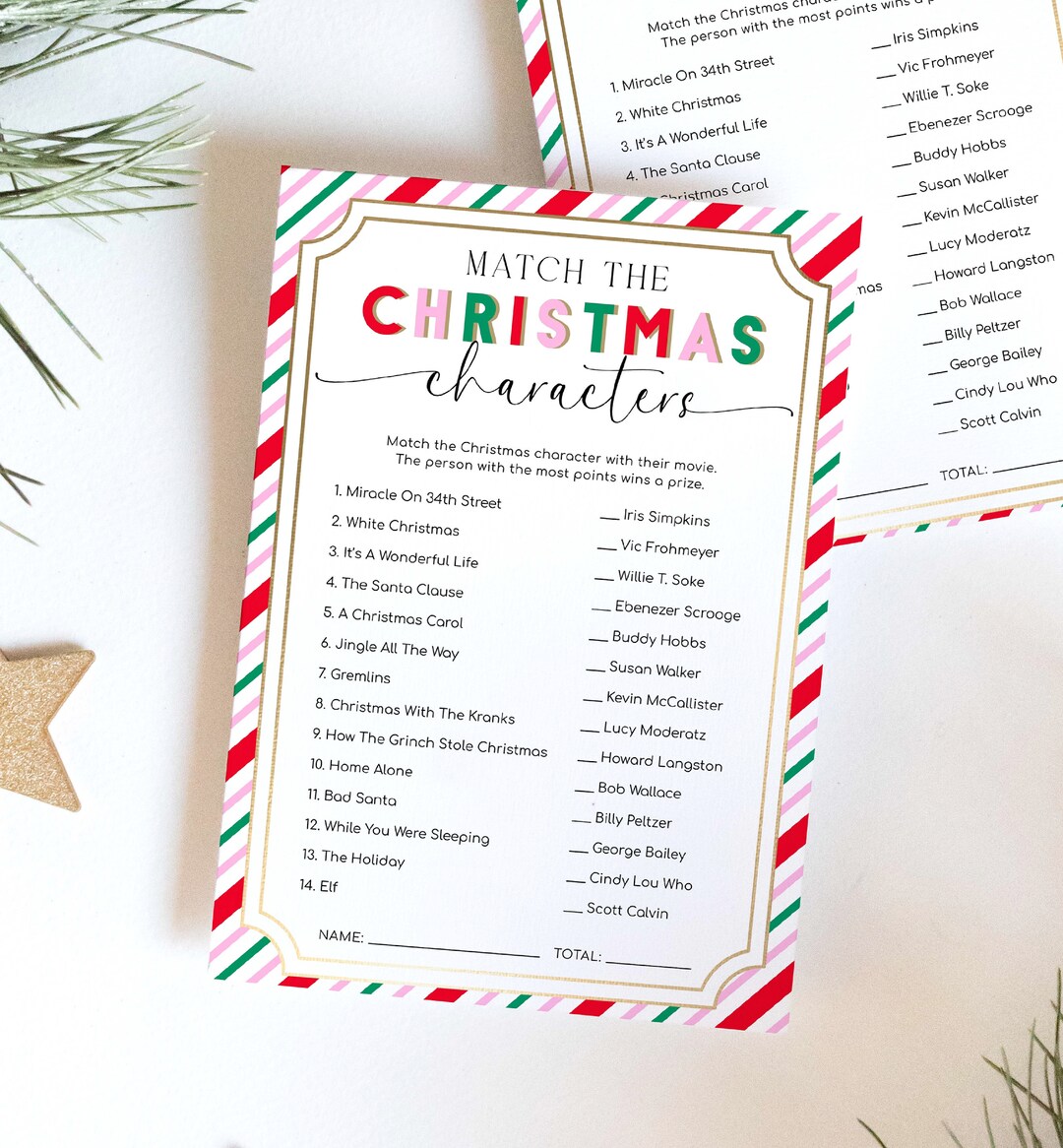 Christmas Movie Characters Game, Printable Christmas Party Christmas