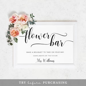 Editable Flower Bar Sign, Printable Minimalist Bridal Shower Flower ...