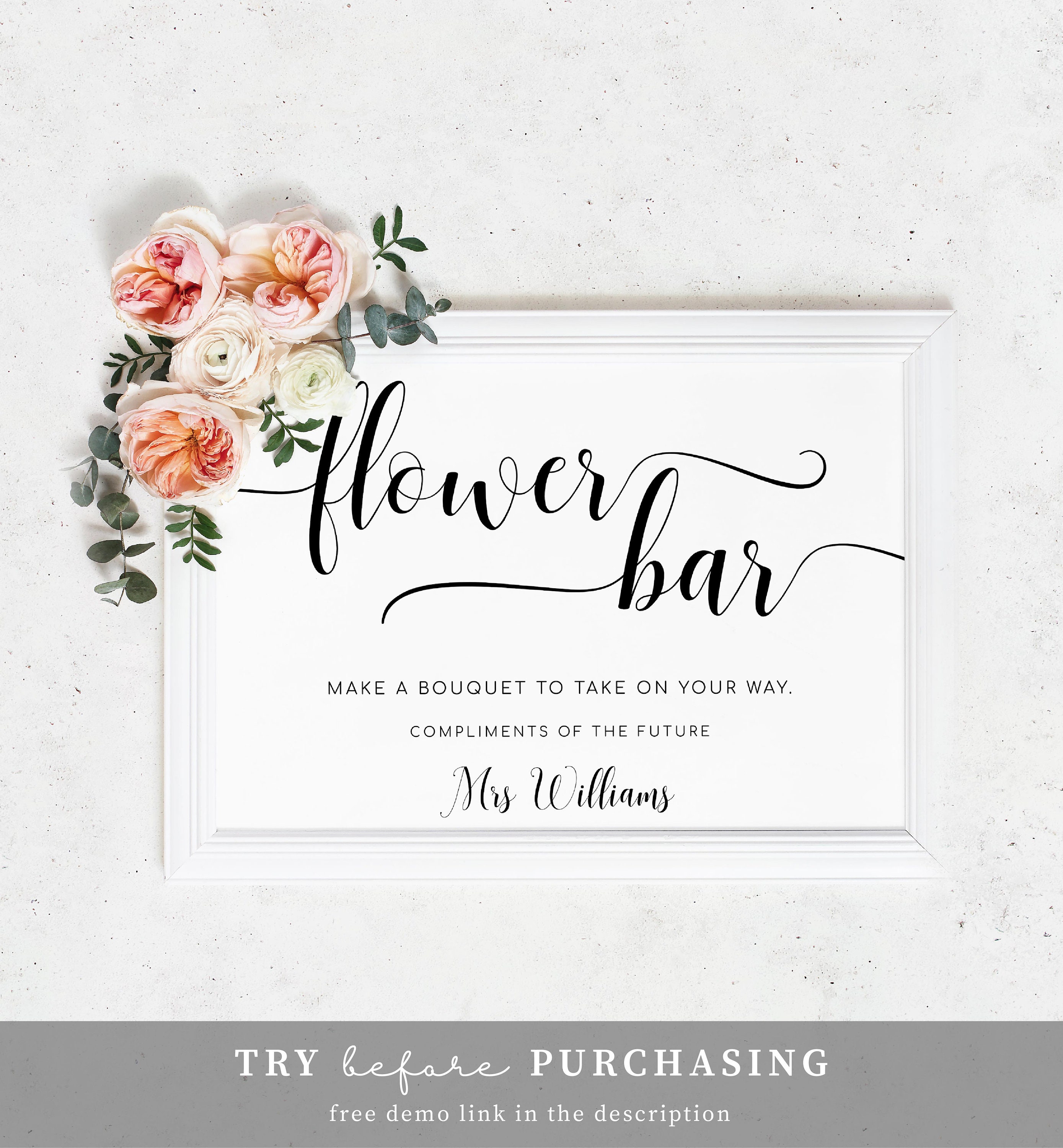 Editable Flower Bar Sign Printable Minimalist Bridal Shower Etsy