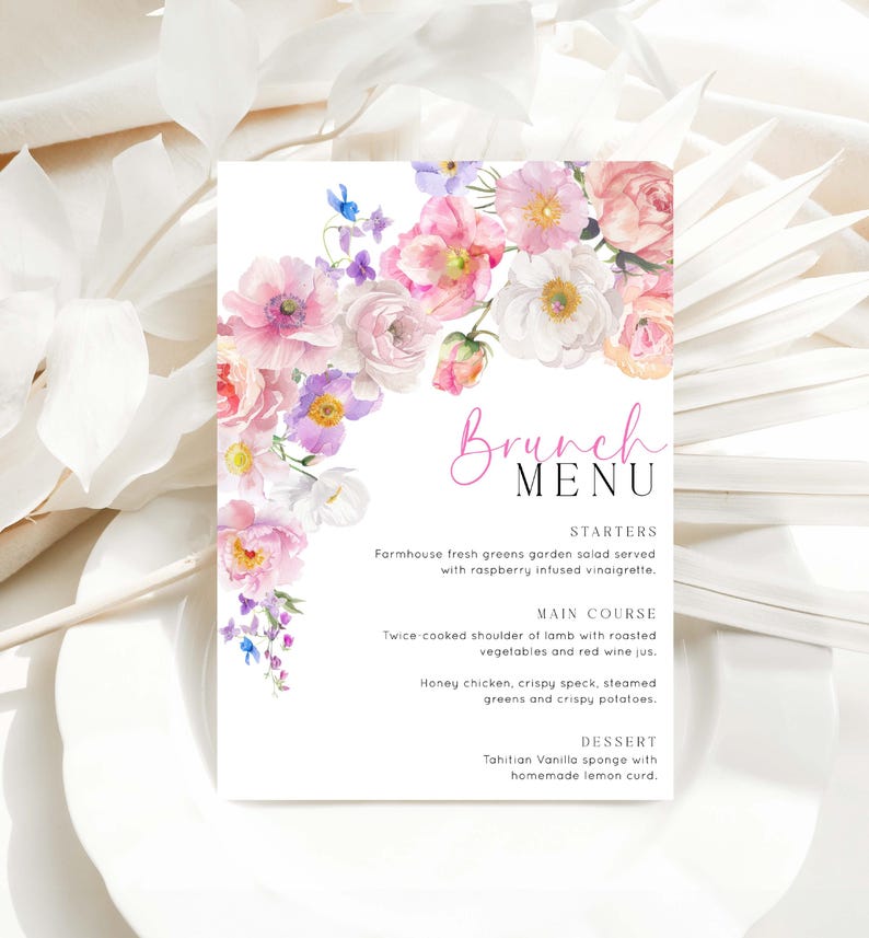 Pink Flowerbackdrop Menu Hot Pink Wildflower Menu Template, Eloise Floral (digital Download ...