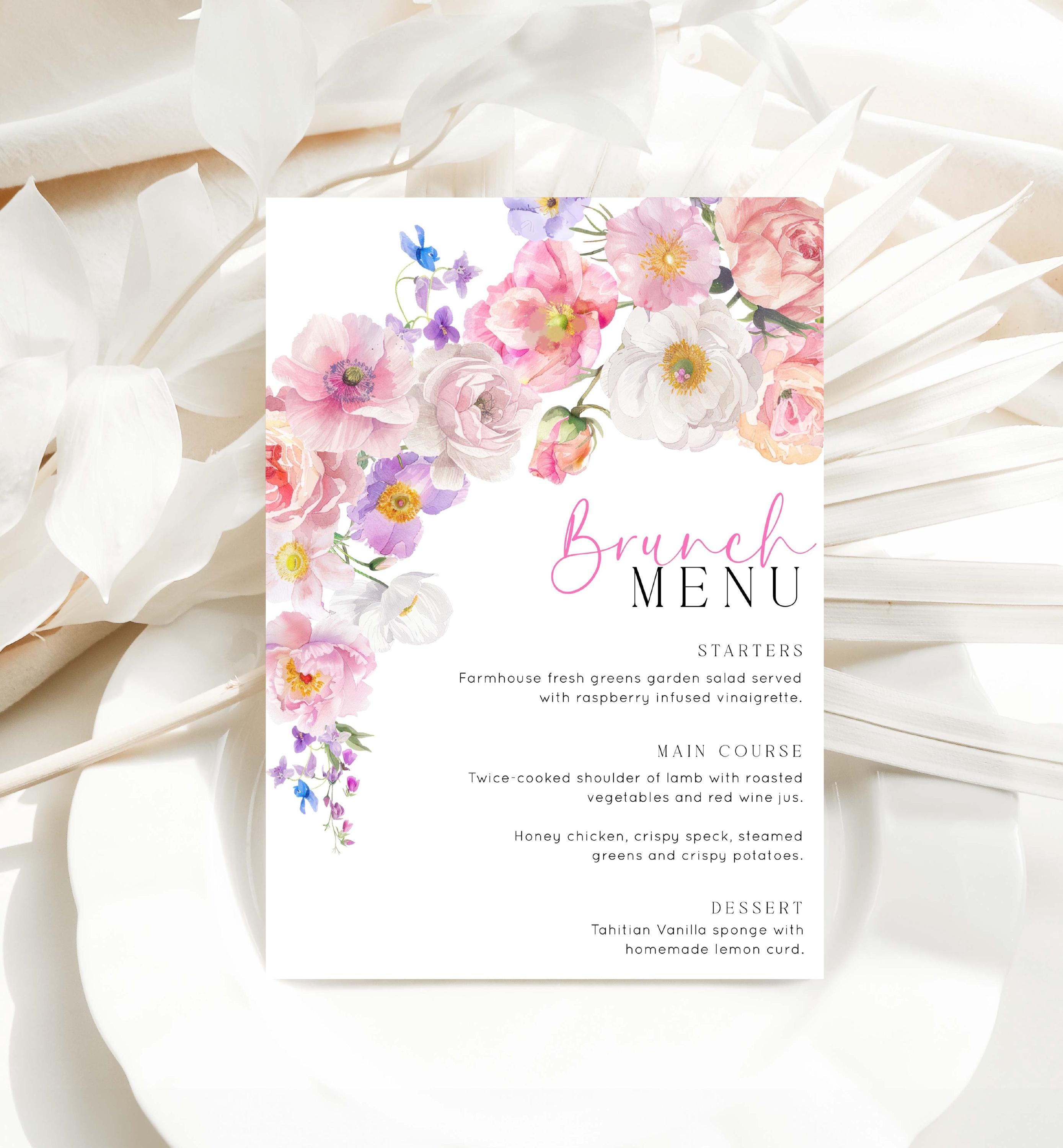 Pink Flowerbackdrop Menu Hot Pink Wildflower Menu Template, Eloise Floral (digital Download ...