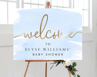 Blue and Gold Welcome Sign, Boy Baby Shower Welcome Sign, Printable First Birthday Sign, Baptism Welcome Sign, Graduation Sign, Watercolour