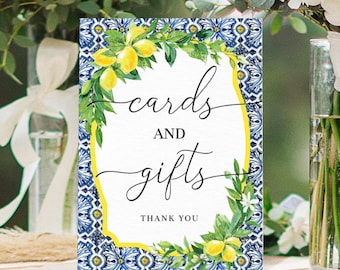 Positano Lemon Cards and Gifts Sign, Blue Majolica Tile (Printable)