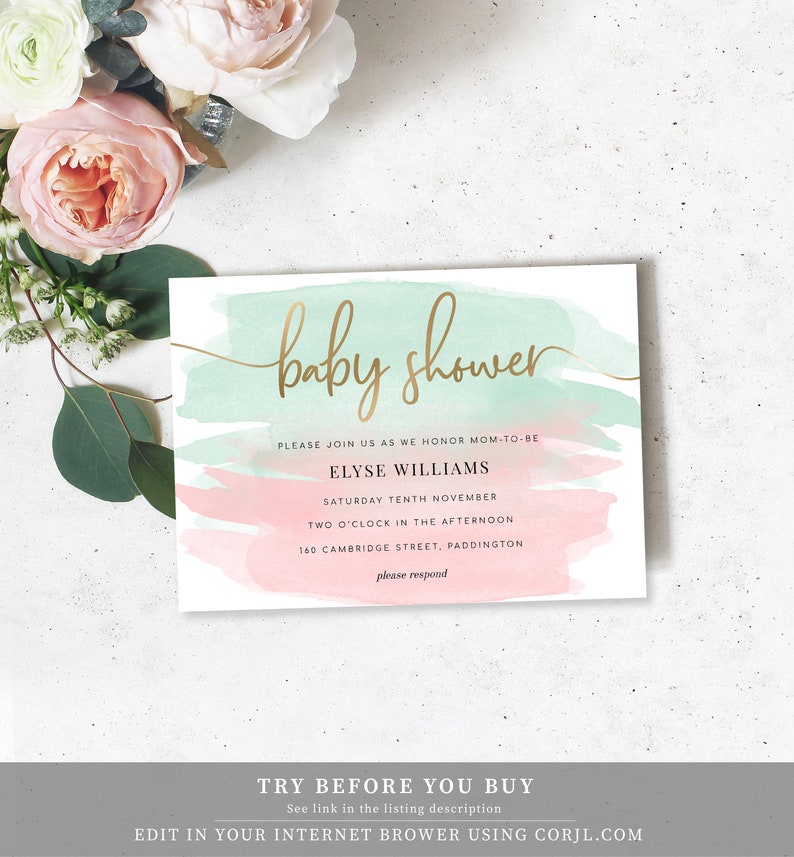 Gender Neutral Baby Shower Invitation Template Gold Foil Etsy