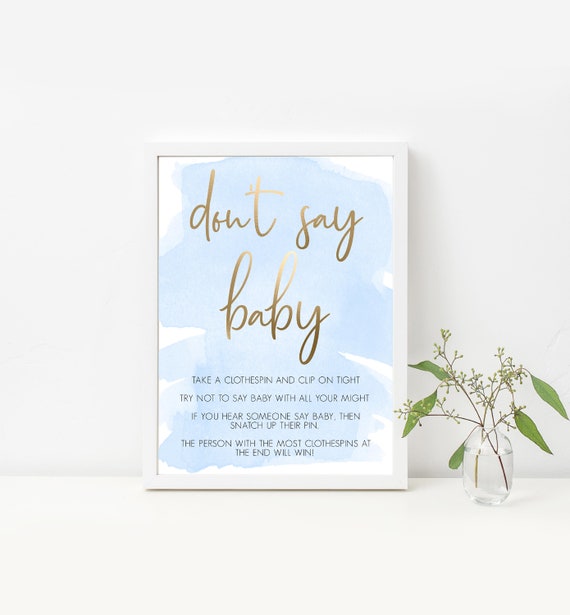 Don't Say Baby Sign Blue Watercolour Printable Boy | Etsy