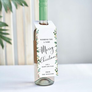 Printable Christmas Wine Bottle Tag Holly Greenery Wine Bottle Bib ...