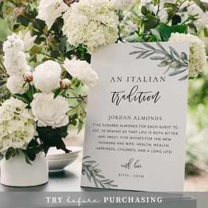 An Italian Tradition Sign, Printable Jordan Almonds Sign, Olive Branch ...