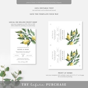 Printable Wedding Invitation Suite, Detail and RSVP Postcard, Italian Lemons Editable Wedding Invitation Set, Italian Amalfi Lemons, Tuscan image 9