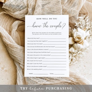 How Well Do You Know The Couple Game, Bridal Shower Couples Trivia Game, Modern Minimalist Wedding Shower Couples Quiz Game, Quinn Script