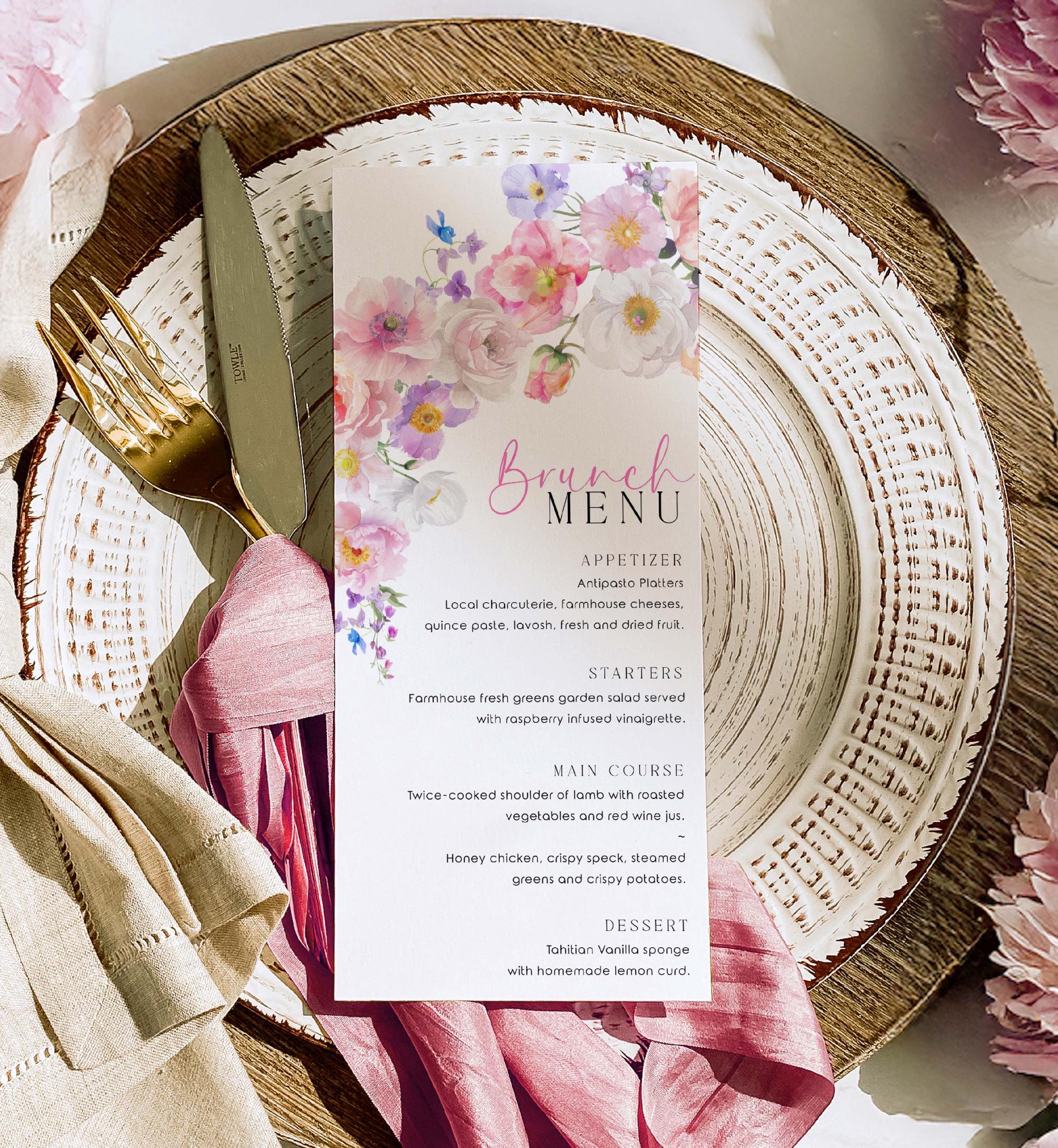 Pink Flowerbackdrop Menu Hot Pink Wildflower Menu Template, Eloise Floral (digital Download ...