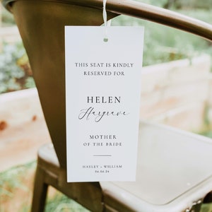Printable Reserved Seat Tag, Wedding Reserved For Seating Tag, Minimalist Wedding Chair Reversation Tag, Seat Allocation Tag, Ellesmere