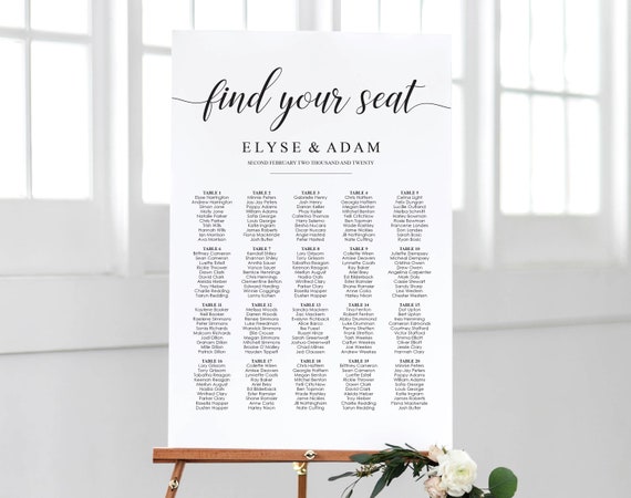 Wedding Seating Chart 20 Tables