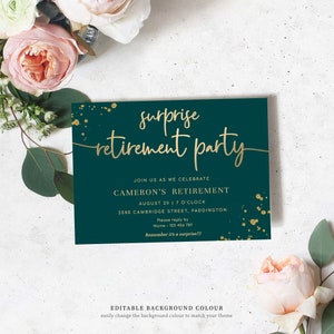 Editable Surprise Retirement Party Invitation, Printable Red Gold Leaving Party Invitation Template, Unisex Retirement Invite, Paintly