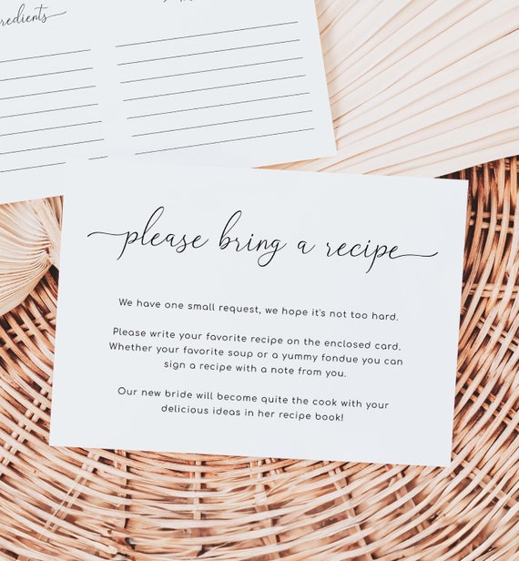 Printable Recipe Card Template, Bridal Shower Recipe Request (Digital Download), Quinn