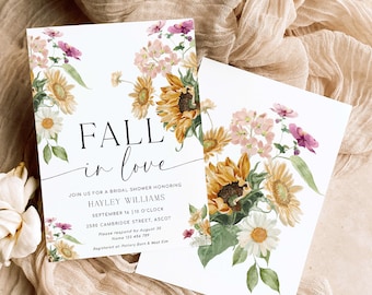 Sunflower Bridal Shower Invitation, Fall Floral, Mews (Printable)