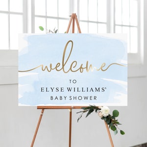 Blue and Gold Welcome Sign - Boy Baby Shower Welcome Sign - Printable Wedding Welcome Sign - Male Birthday Sign - Gold Foil - Watercolour