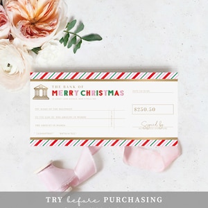 Christmas Cheque Template, Fake Bank Cheque Gift Voucher, Custom ...