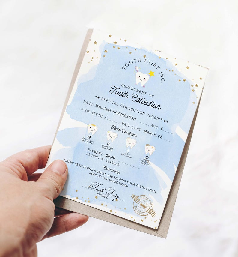 Printable Tooth Fairy Letter and Receipt, Tooth Fairy Collection Receipt, Tooth Fairy Payment Recipe And Visit Certificate, Lost Tooth Note